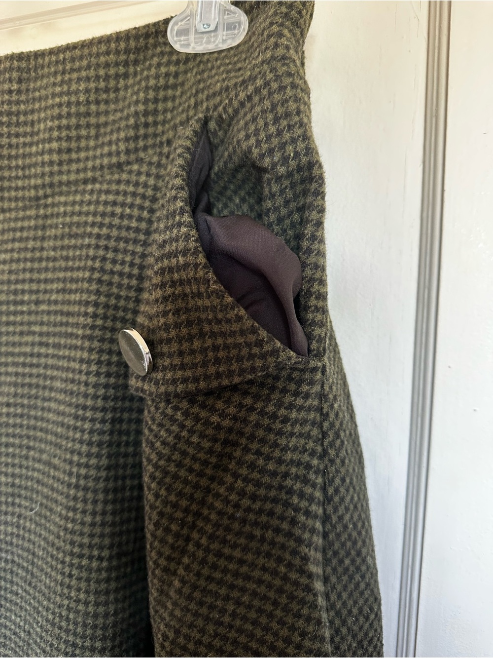 Olive Houndstooth A-Line Midi Skirt - Picture 2 of 6